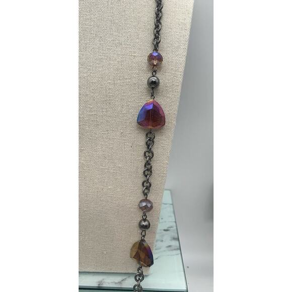 Purple Oil Slick Color Faceted Beads Dark Silver Tone Long Adjustable Necklace - Picture 5 of 6